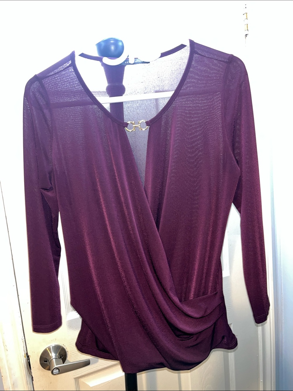 Women’s Draped Surplice Long-Sleeve Top - Deep Plum
